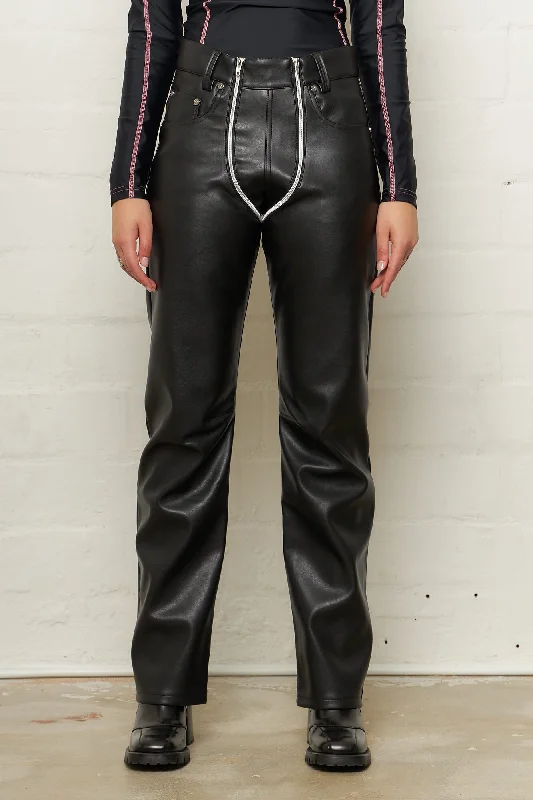 Lata Pleather Trousers Black Trousers sophisticated sleek