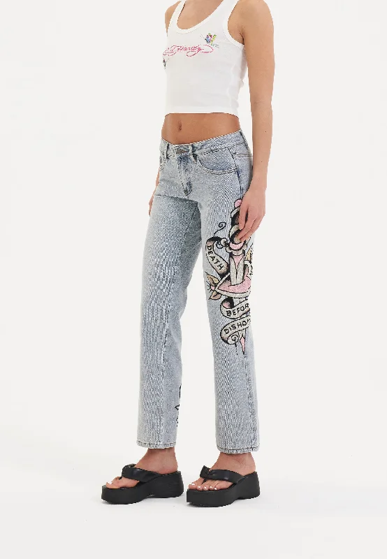 Womens Death & Dishonour Straight Denim Trousers Jeans - Blue Trousers Recommended Stylist