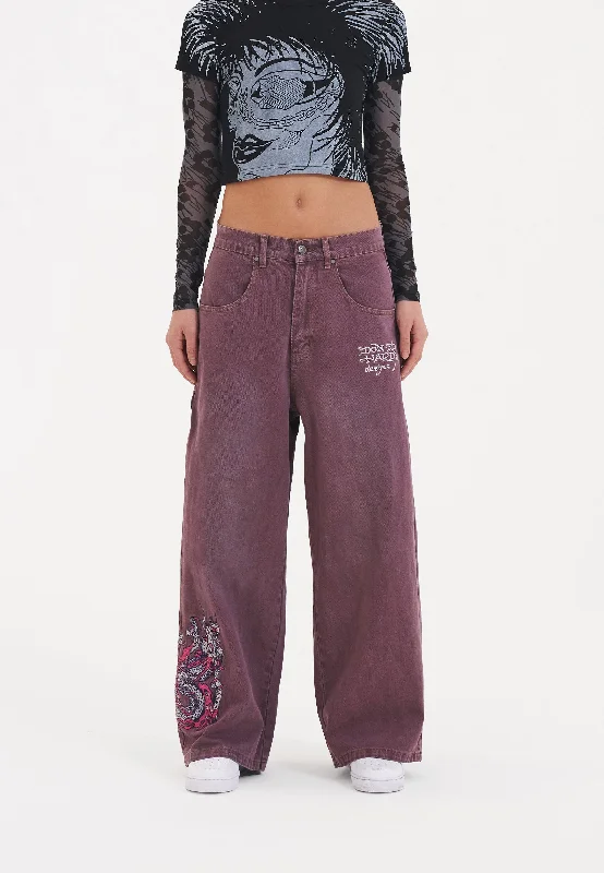 Womens Twisted Dragon Xtra Oversized Denim Trousers Jeans - Purple Trousers cozy soft