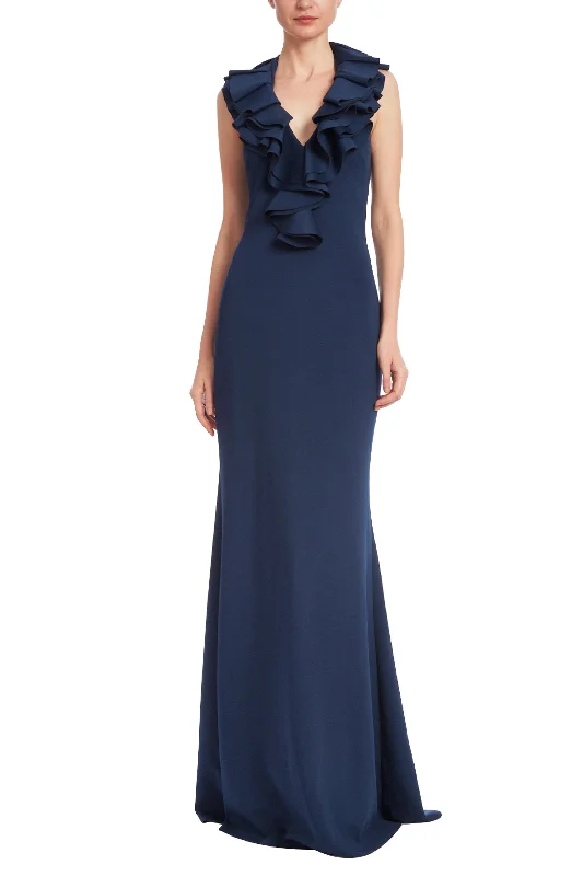 Badgley Mischka Cascading Ruffle Halter Gown