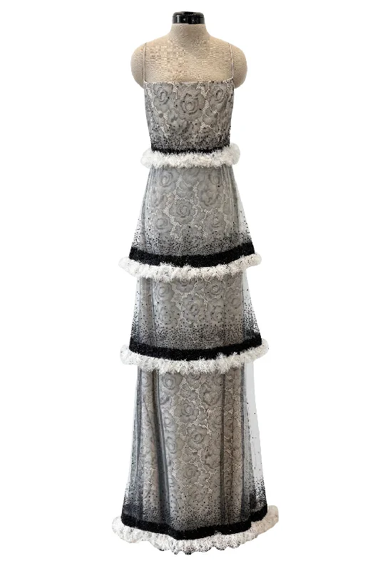 Beautiful Fall 1998 Valentino Runway & Ad Campaign Beaded Tiered Lace Dress