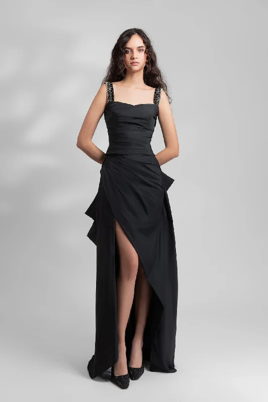 Draped dress with beaded straps