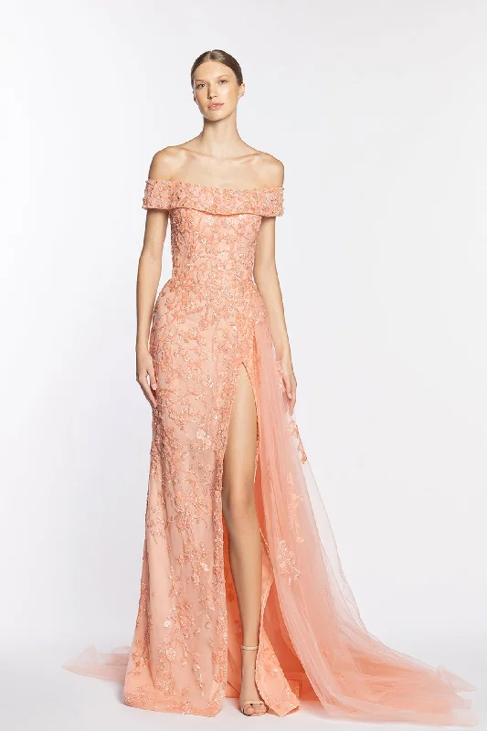 Fully embroidered side slit gown