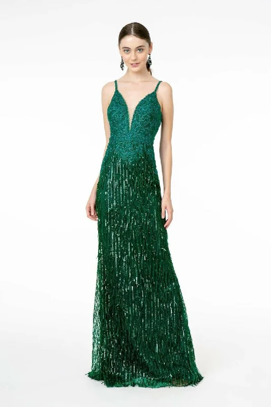 Illusion V-Neck Embroidered Top and Sequin Skirt Mermaid Long Prom Dress GLGL1824