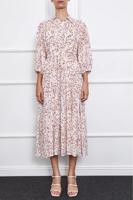 Lorelle Silk Dress (White/Red)