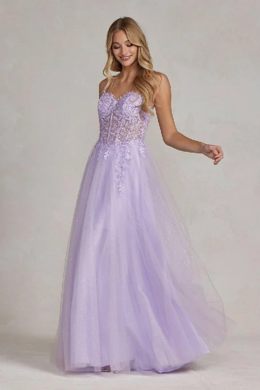 Embroidered Beads Sheer Bodice A-Line Long Prom Dress NXF1087