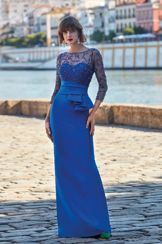 Semi sheer beaded bodice jacquard dress