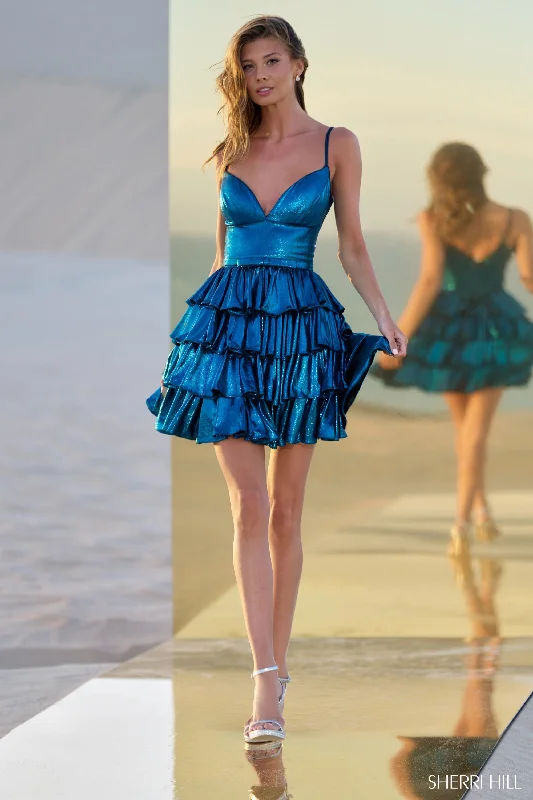 Sherri Hill 56824 Metallic Ruffle Cocktail Dress