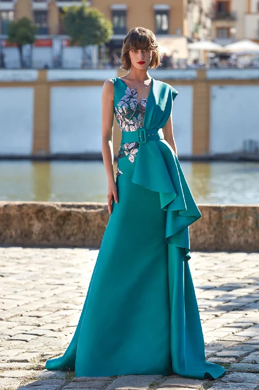 Sophisticated bodice embroidered mikado dress